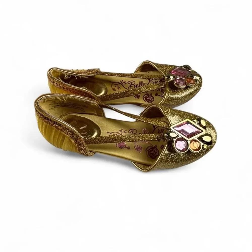 Disney Belle Gold Glitter Dress Shoes Girls 11/12 Princess Gem Flats